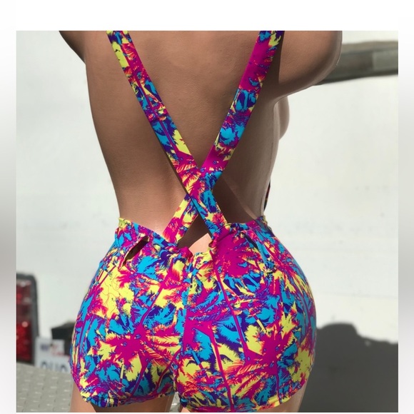 Malibu Barbie overalls rave outfit booty swimsuit short jumpsuit romper festival - Picture 2 of 3